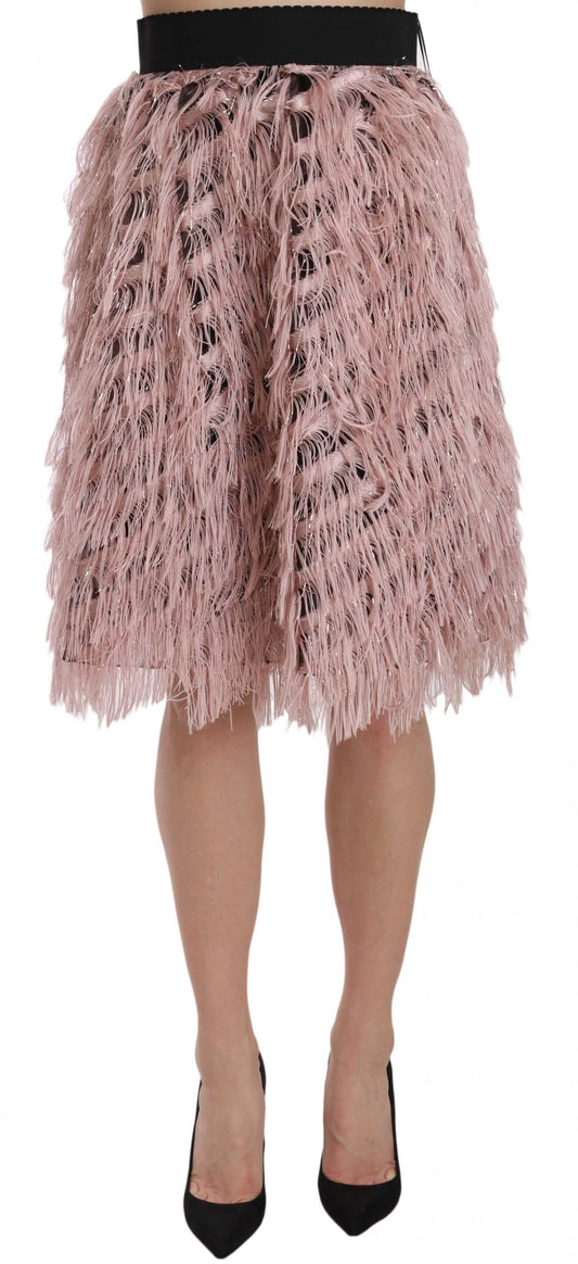 Dolce &amp; Gabbana Pink Gold Fringe Metallic Pencil A-line Skirt