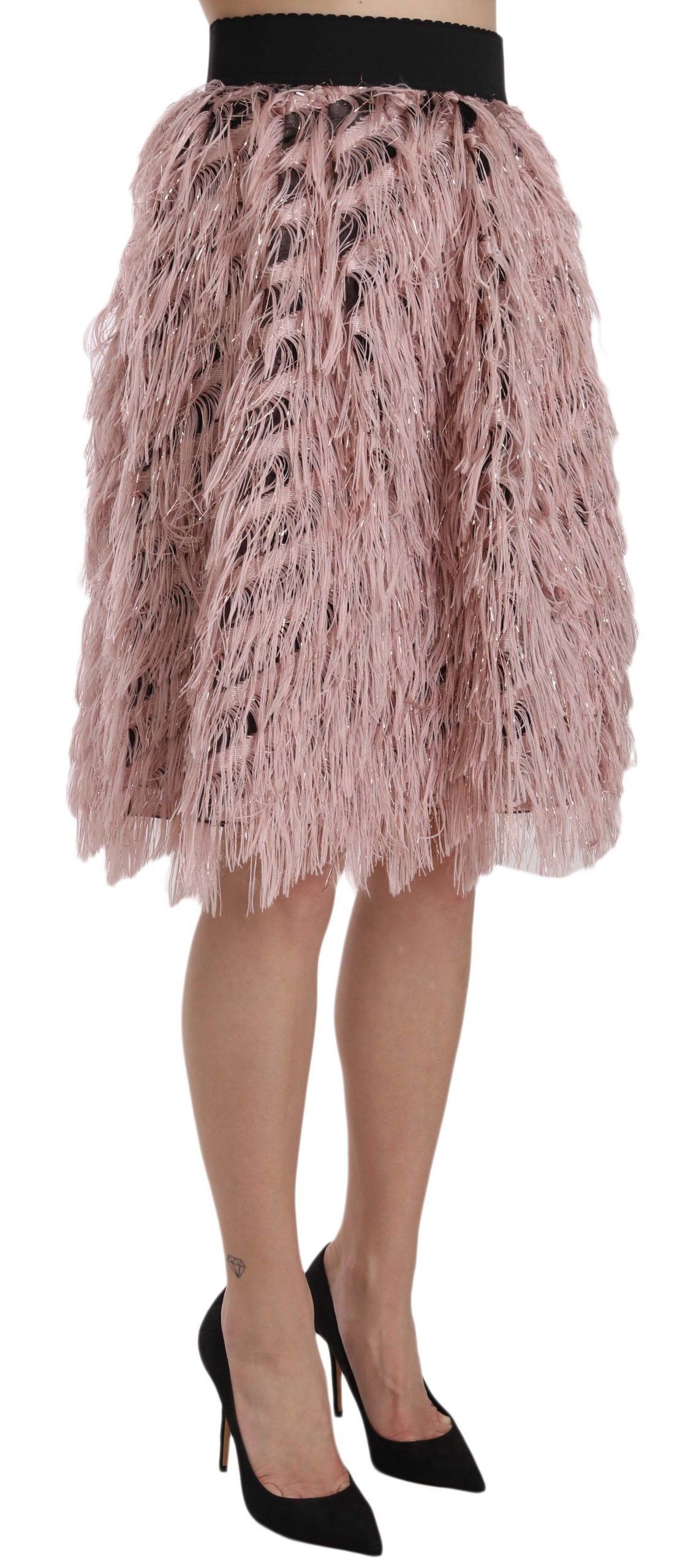 Dolce &amp; Gabbana Pink Gold Fringe Metallic Pencil A-line Skirt