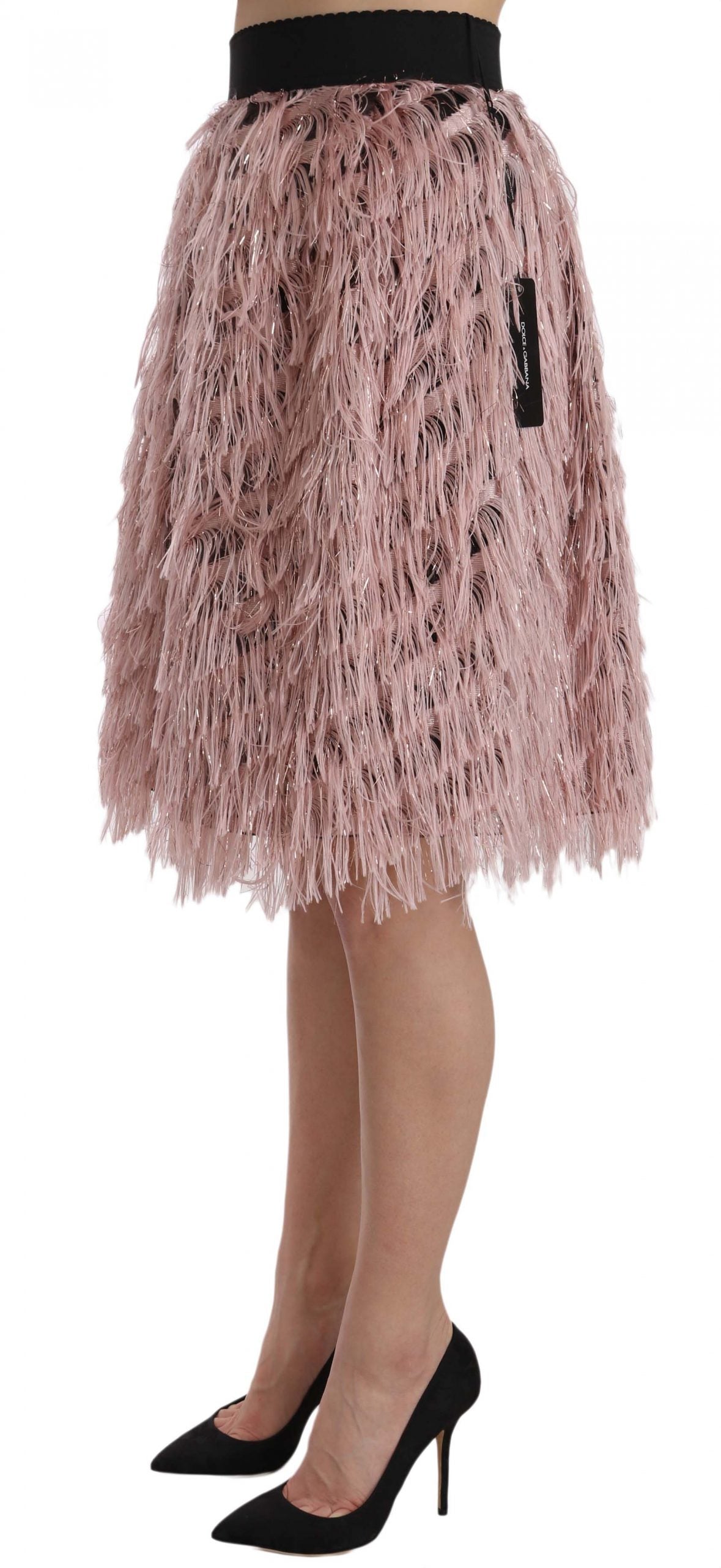 Dolce &amp; Gabbana Pink Gold Fringe Metallic Pencil A-line Skirt