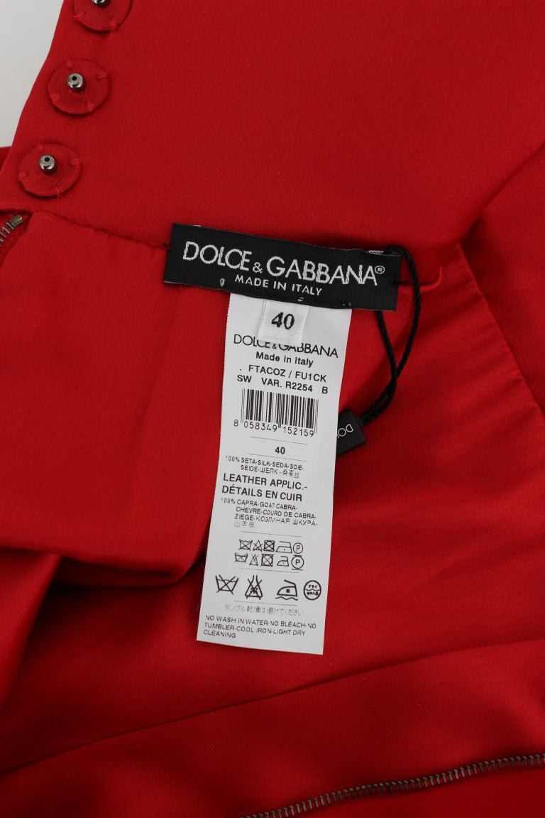 Dolce &amp; Gabbana Rote Seidenperlen-Rosen-Shorts