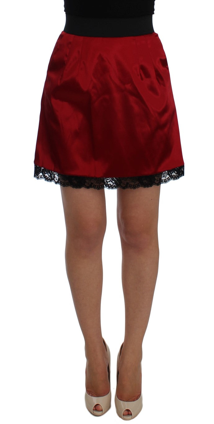 Dolce &amp; Gabbana Red Black Lace A-Line Above Knee Skirt