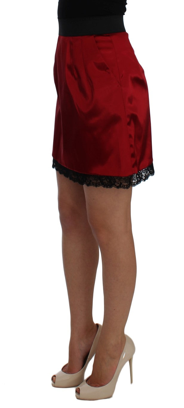 Dolce &amp; Gabbana Red Black Lace A-Line Above Knee Skirt