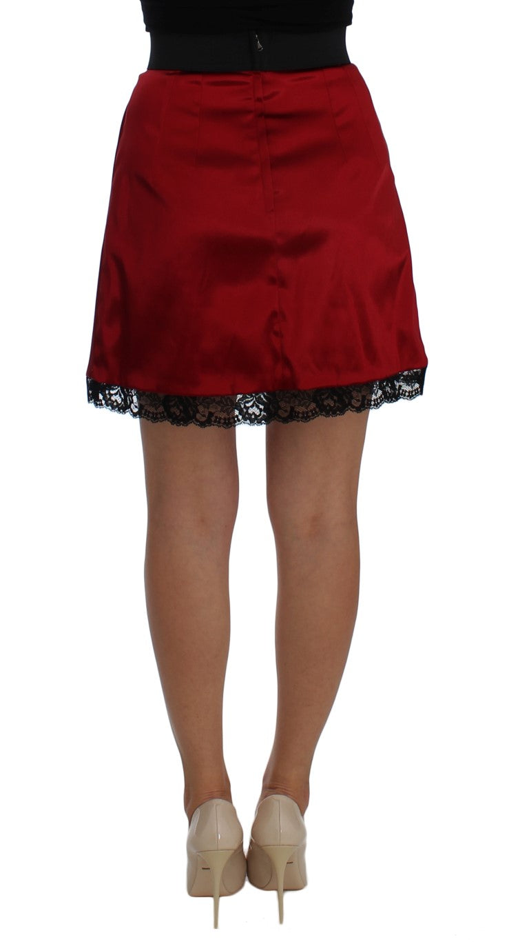 Dolce &amp; Gabbana Red Black Lace A-Line Above Knee Skirt