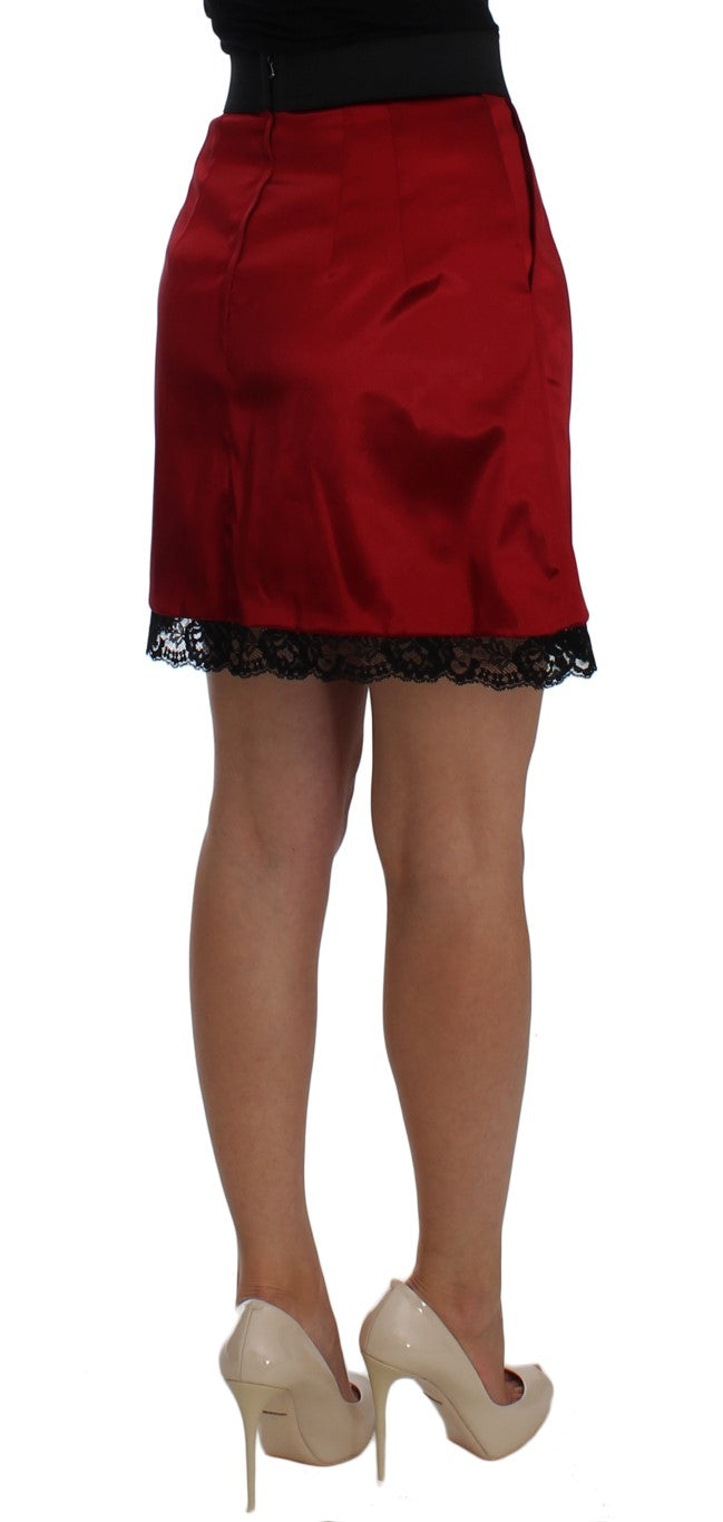 Dolce &amp; Gabbana Red Black Lace A-Line Above Knee Skirt