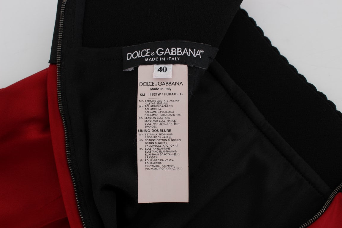 Dolce &amp; Gabbana Rot-Schwarzer A-Linien-Spitzenrock über dem Knie