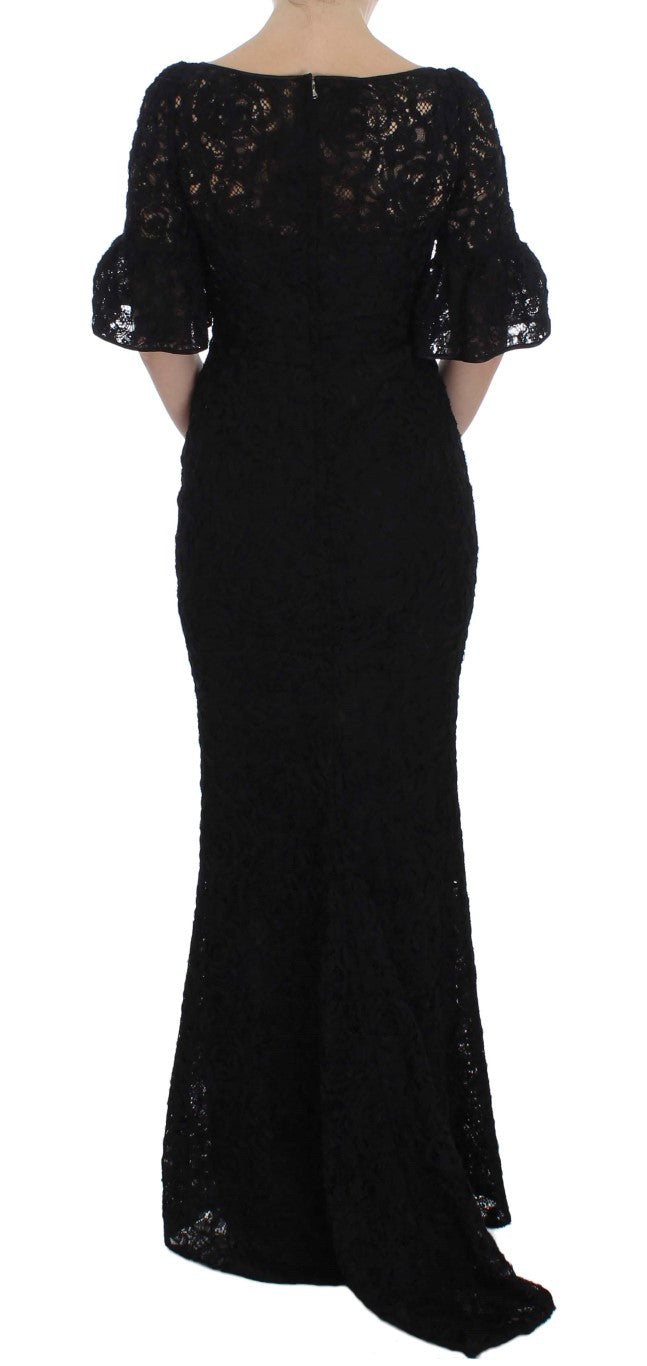 Dolce &amp; Gabbana Black Floral Lace Long Bodycon Maxi Dress