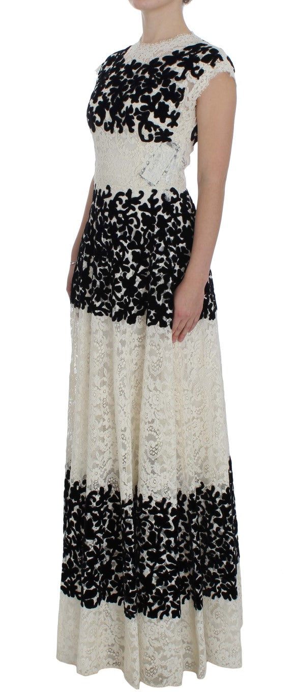 Dolce &amp; Gabbana Floral Lace Ricamo Long Ball Maxi Dress