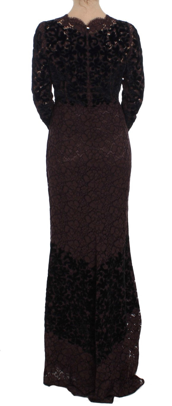 Dolce &amp; Gabbana Purple Floral Lace Ricamo Maxi Dress