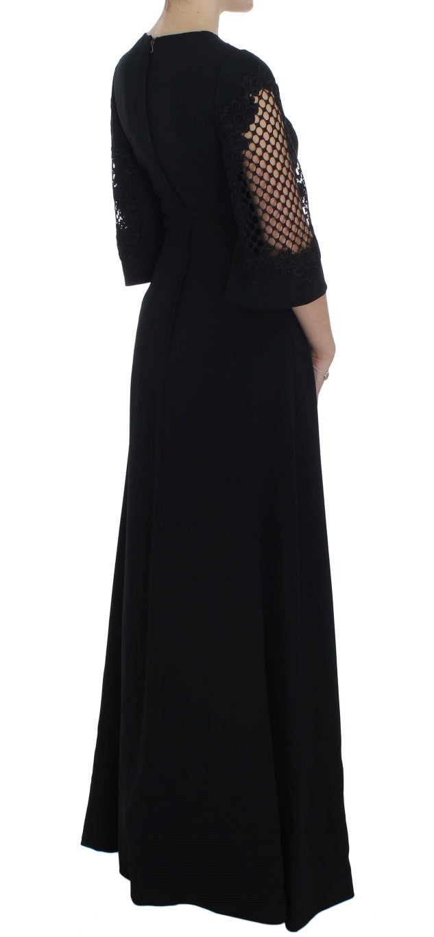 Dolce &amp; Gabbana Black Ricamo Wool Stretch Maxi Dress