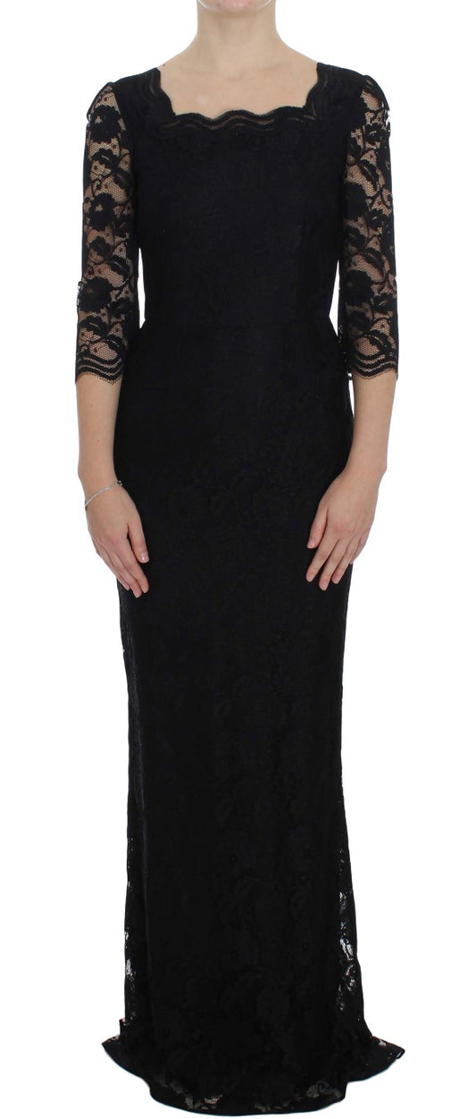 Dolce &amp; Gabbana Black Floral Lace Long Ball Maxi Dress