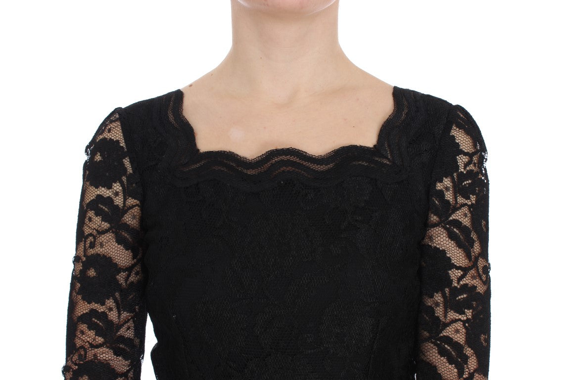 Dolce &amp; Gabbana Black Floral Lace Long Ball Maxi Dress