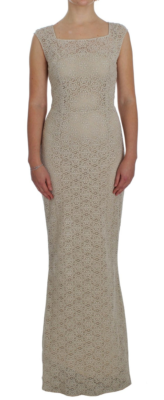 Dolce &amp; Gabbana Beige Ricamo Cutout Cotton Sheath Dress