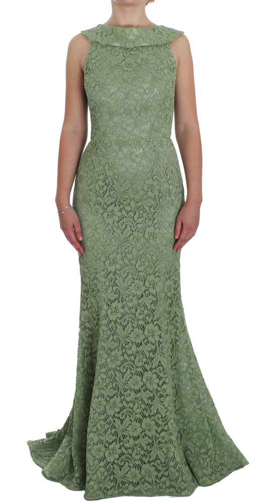 Dolce &amp; Gabbana Green Floral Lace Sheath Maxi Dress