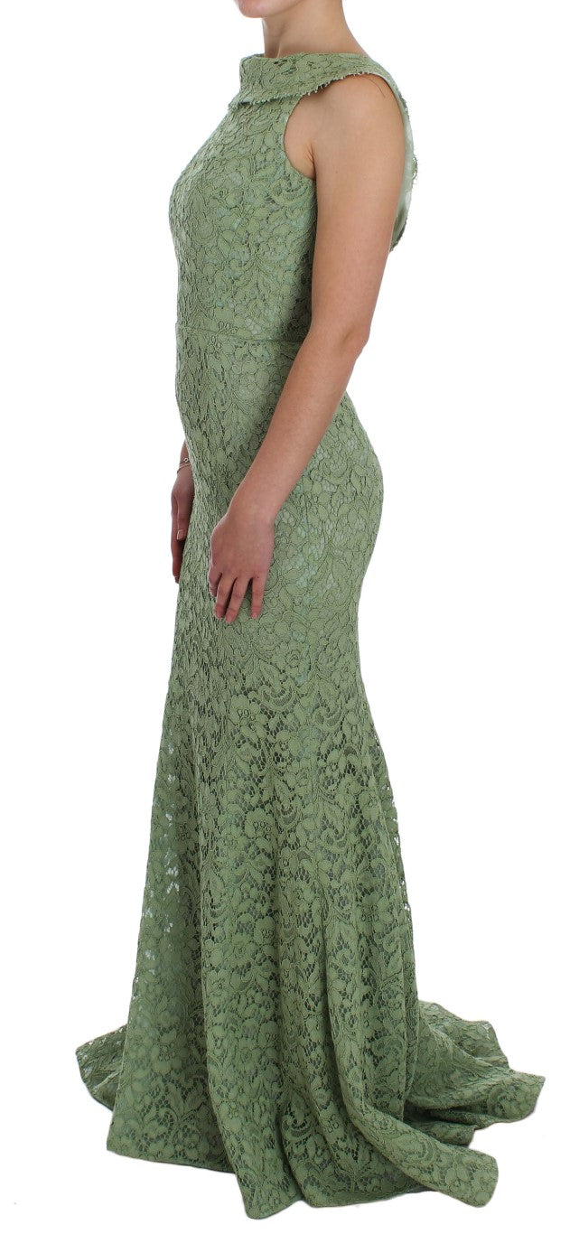 Dolce &amp; Gabbana Green Floral Lace Sheath Maxi Dress