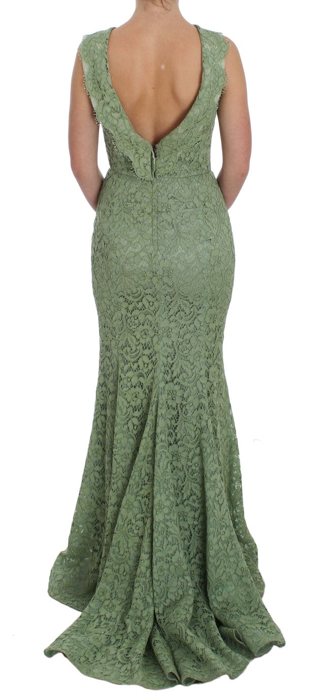 Dolce &amp; Gabbana Green Floral Lace Sheath Maxi Dress