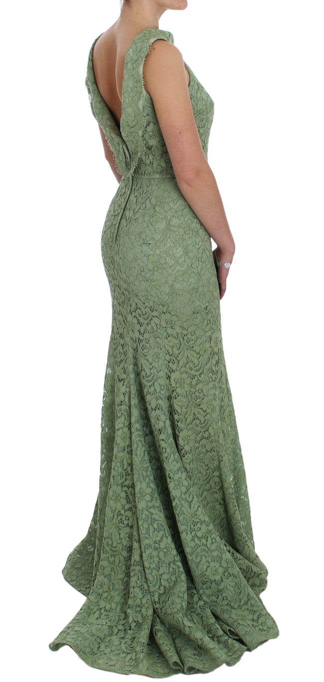 Dolce &amp; Gabbana Green Floral Lace Sheath Maxi Dress