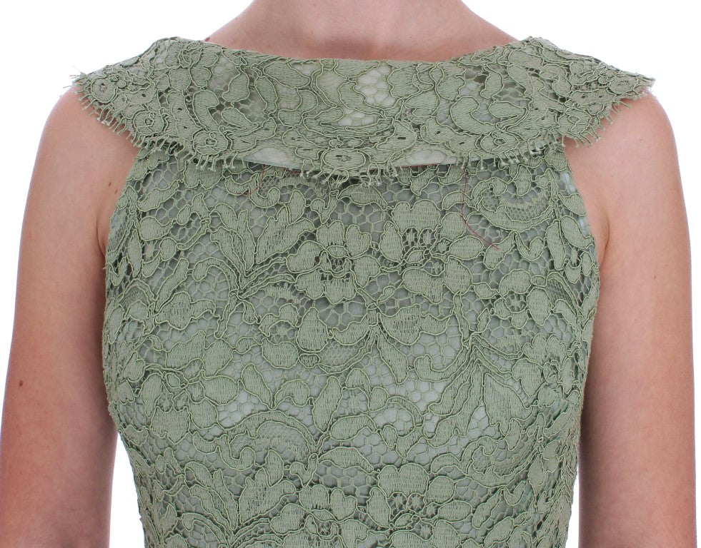 Dolce &amp; Gabbana Green Floral Lace Sheath Maxi Dress