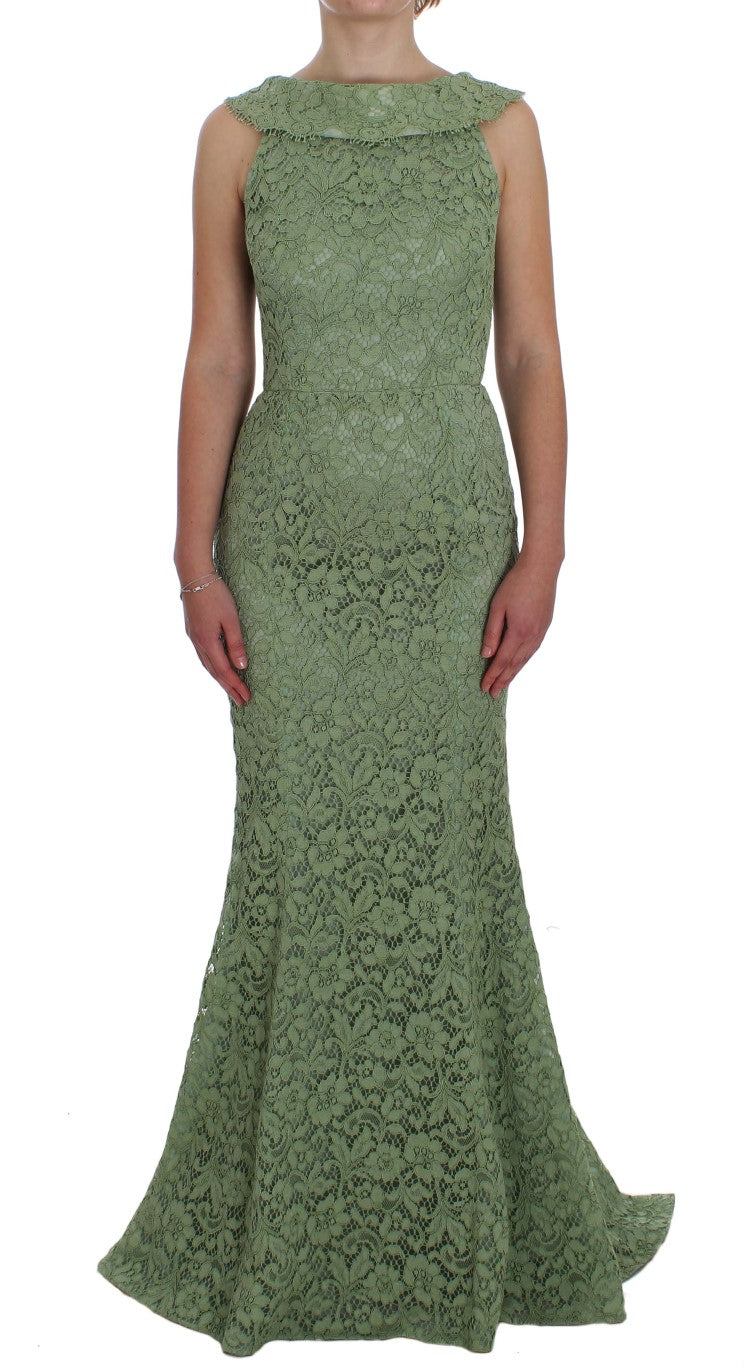 Dolce &amp; Gabbana Green Floral Lace Sheath Maxi Dress