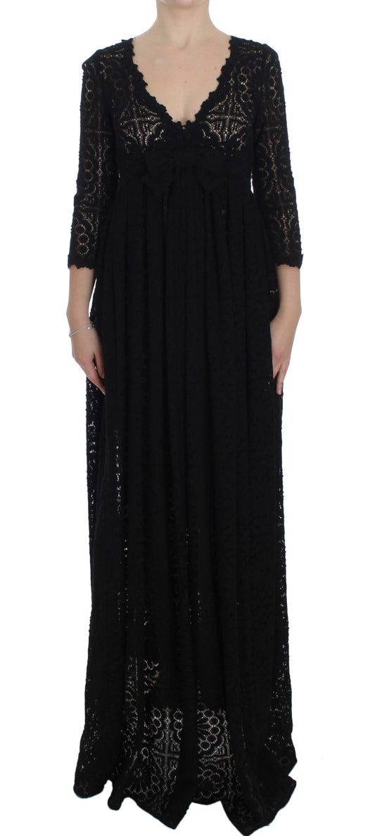 Dolce &amp; Gabbana Black Ricamo Knitted Full Length Maxi Dress