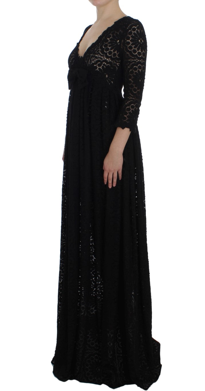 Dolce &amp; Gabbana Black Ricamo Knitted Full Length Maxi Dress