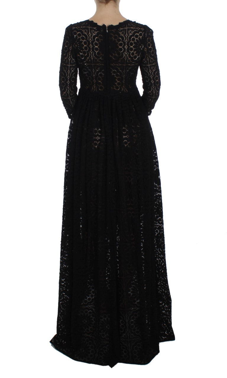 Dolce &amp; Gabbana Black Ricamo Knitted Full Length Maxi Dress