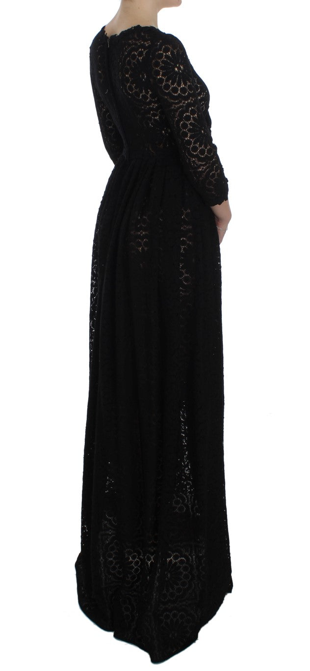 Dolce &amp; Gabbana Black Ricamo Knitted Full Length Maxi Dress