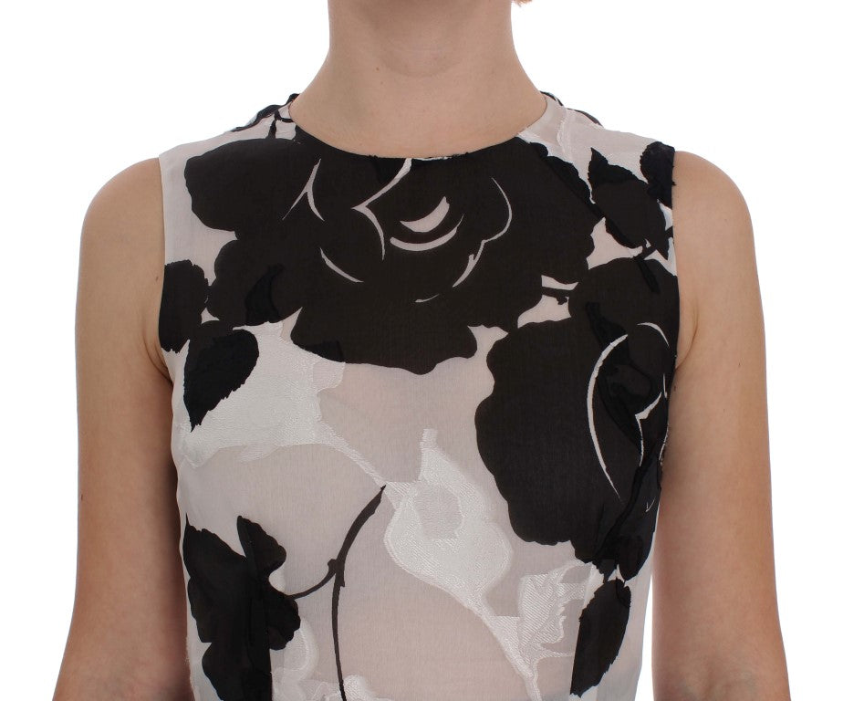 Dolce &amp; Gabbana Black White Floral Silk Sheath Gown Dress