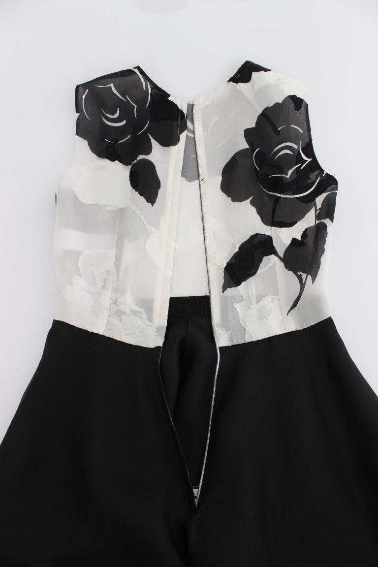 Dolce &amp; Gabbana Black White Floral Silk Sheath Gown Dress