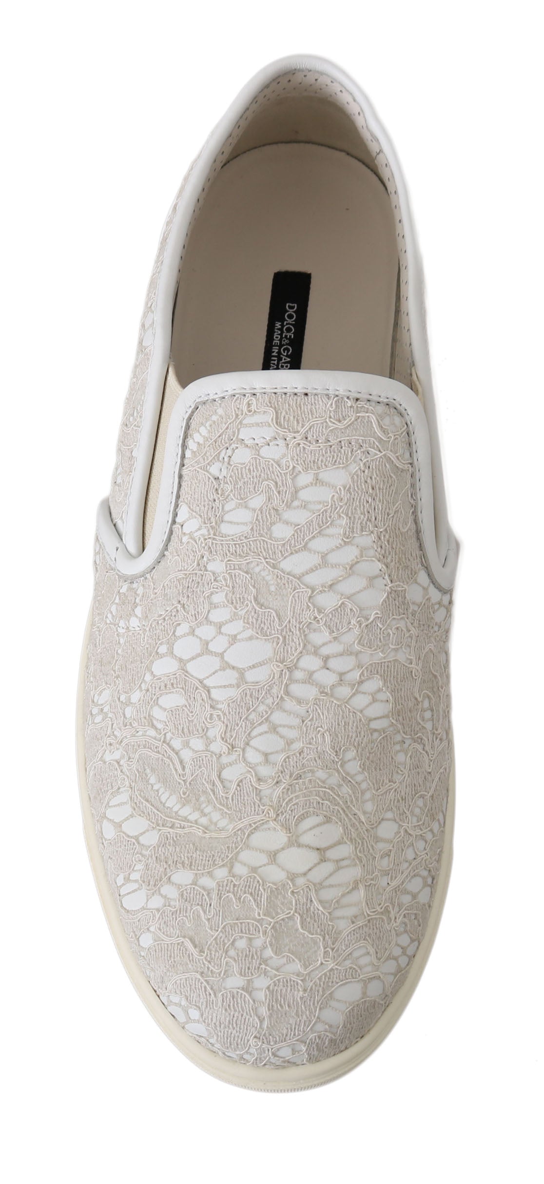 Dolce &amp; Gabbana White Leather Lace Slip On Loafers Shoes