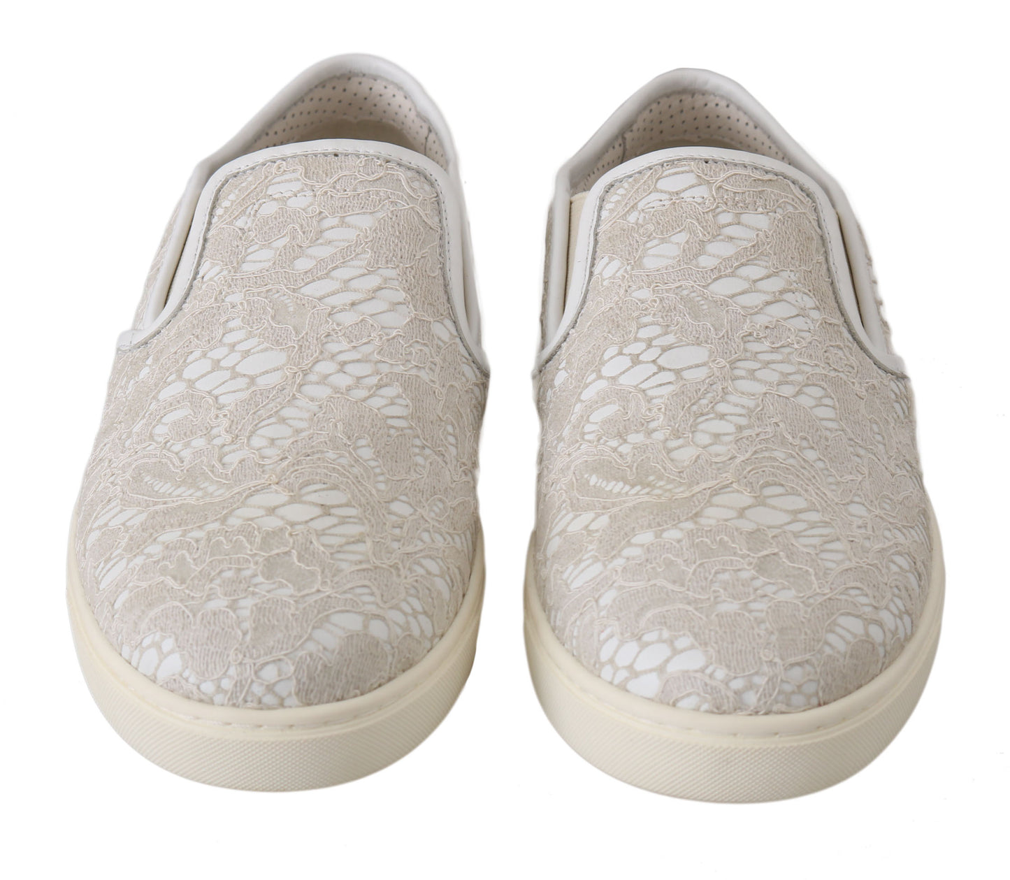 Dolce &amp; Gabbana White Leather Lace Slip On Loafers Shoes