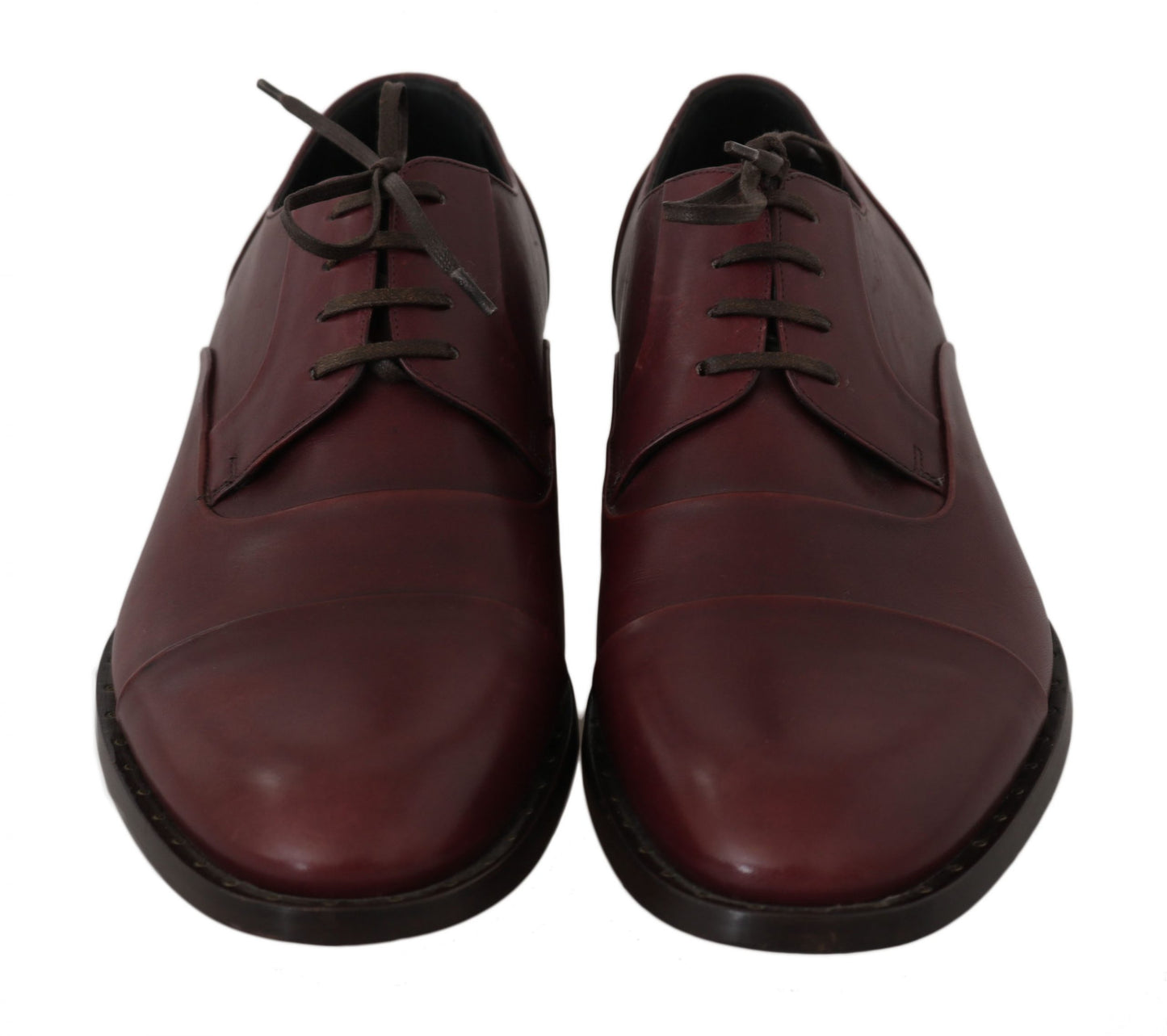 Dolce &amp; Gabbana Red Bordeaux Leather Derby Formal Shoes