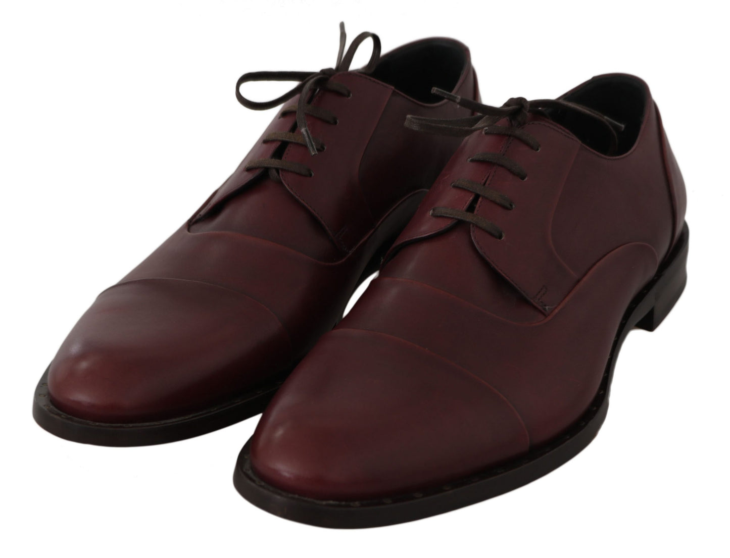 Dolce &amp; Gabbana Red Bordeaux Leather Derby Formal Shoes