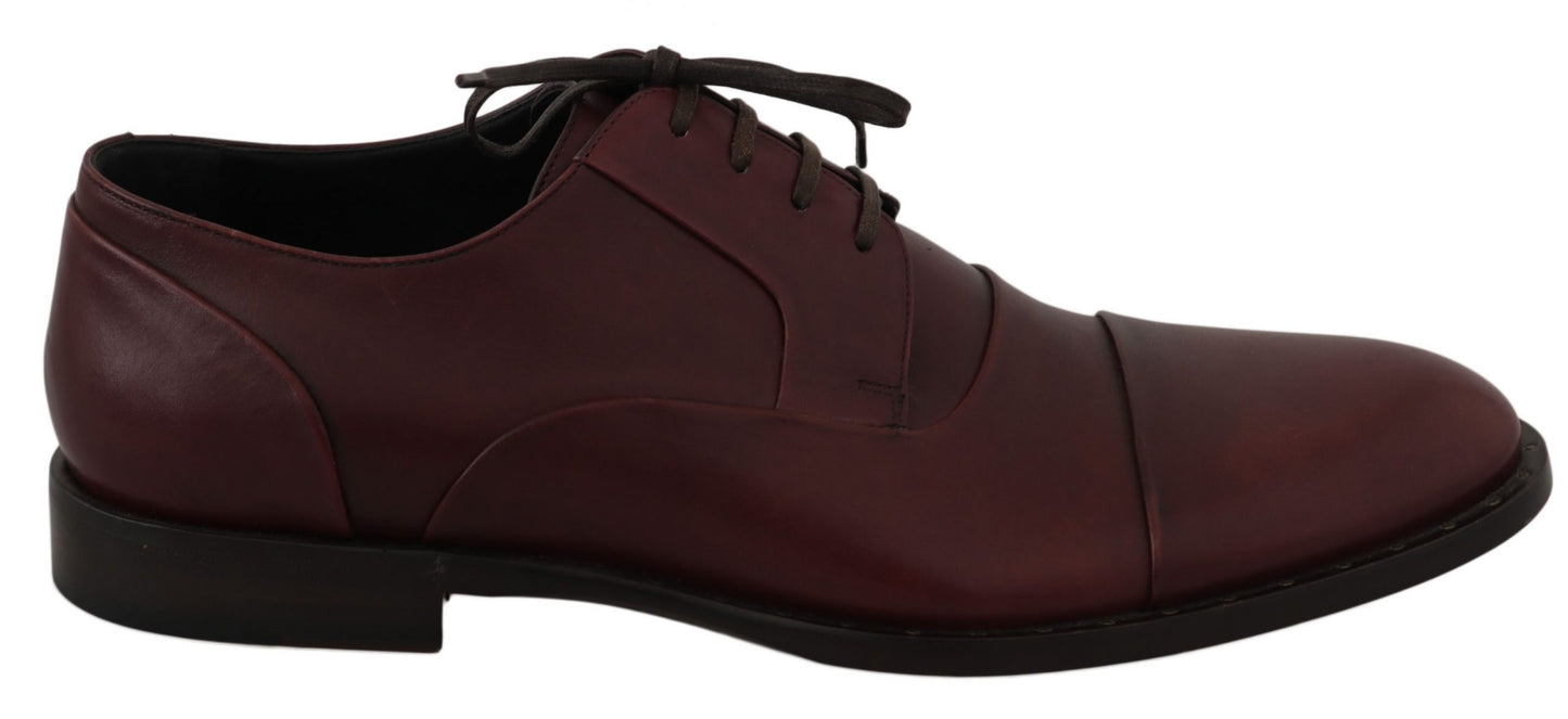 Dolce &amp; Gabbana Red Bordeaux Leather Derby Formal Shoes