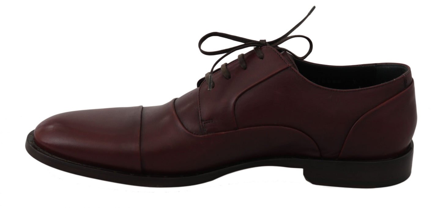 Dolce &amp; Gabbana Red Bordeaux Leather Derby Formal Shoes