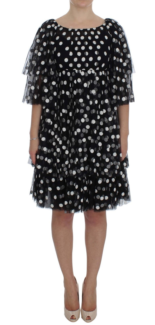 Dolce &amp; Gabbana Black White Polka Dotted Ruffled Dress