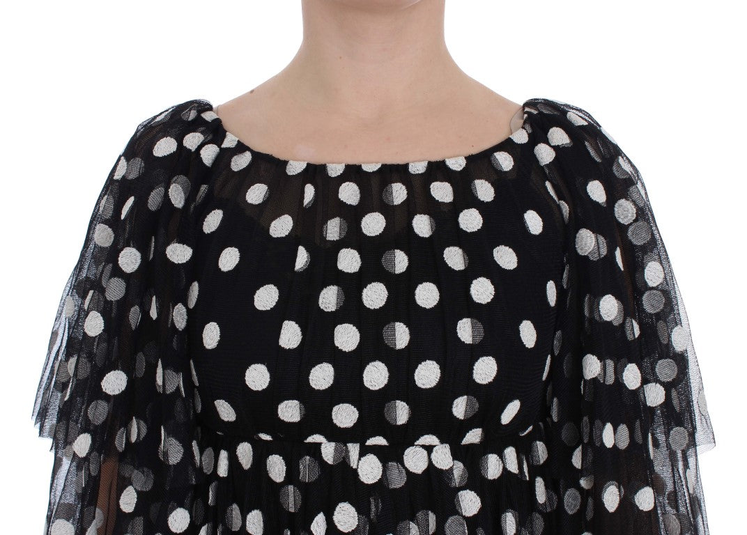 Dolce &amp; Gabbana Black White Polka Dotted Ruffled Dress