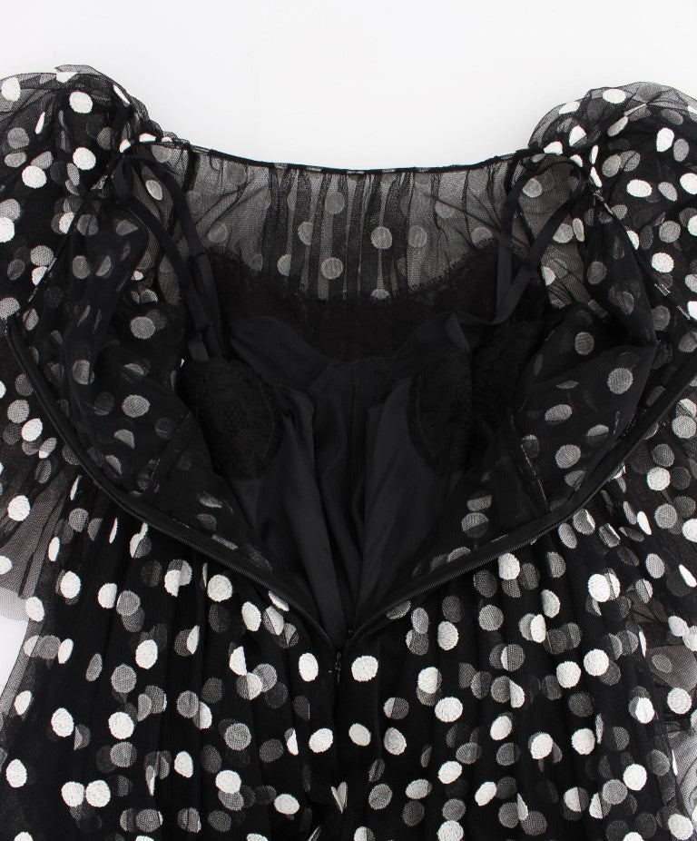 Dolce &amp; Gabbana Black White Polka Dotted Ruffled Dress