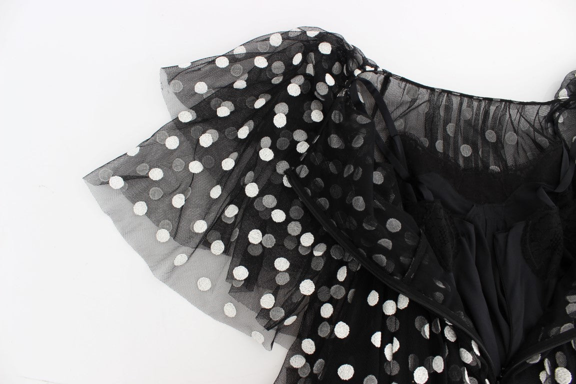 Dolce &amp; Gabbana Black White Polka Dotted Ruffled Dress