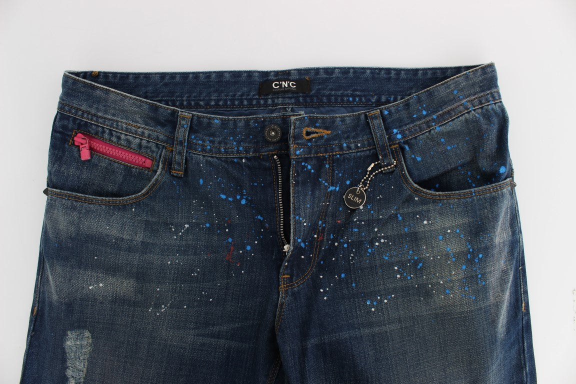 Slim-Fit-Hosenjeans von Costume National mit blauer Waschung und Farbe