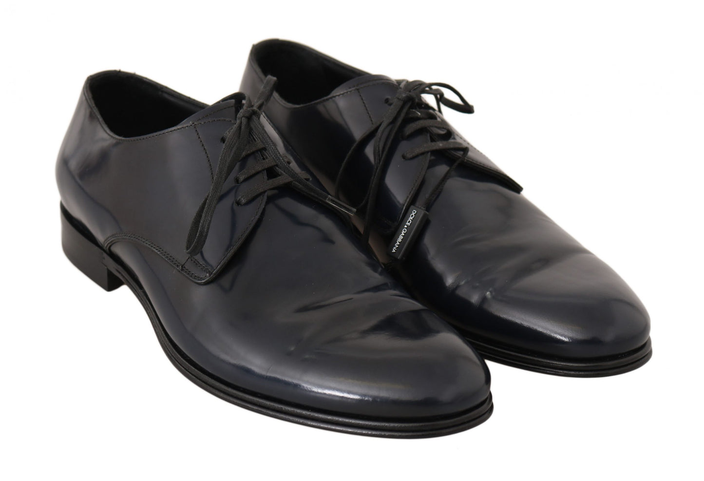 Dolce &amp; Gabbana Blue Leather Dress Derby Formal Mens Shoes