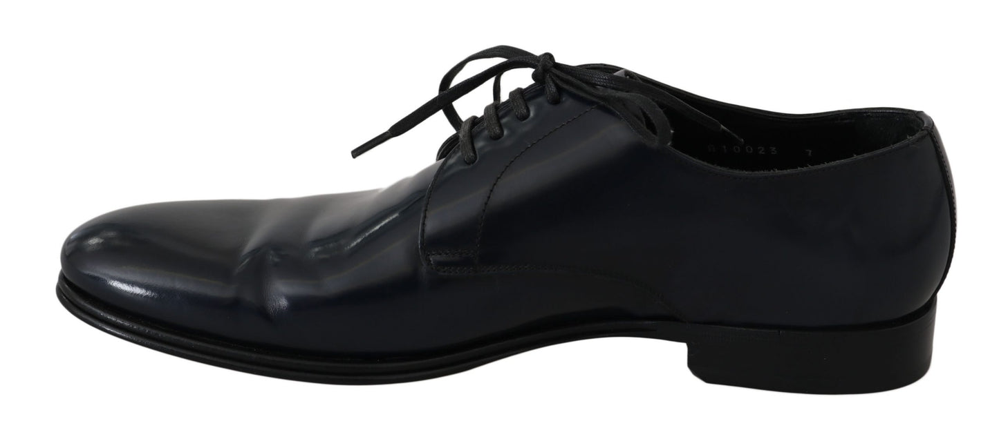 Dolce &amp; Gabbana Blue Leather Dress Derby Formal Mens Shoes