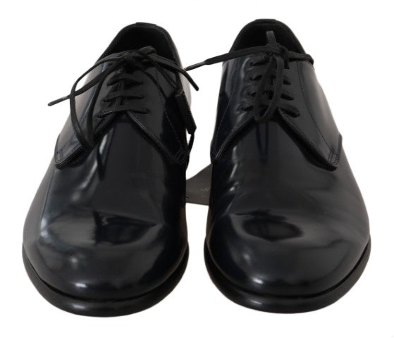 Dolce &amp; Gabbana Blue Leather Polished Dress Derby Shoes