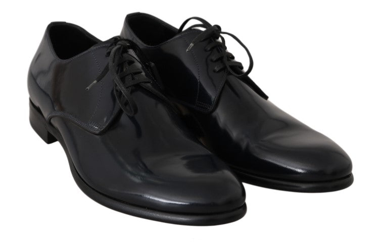 Dolce &amp; Gabbana Blue Leather Polished Dress Derby Shoes