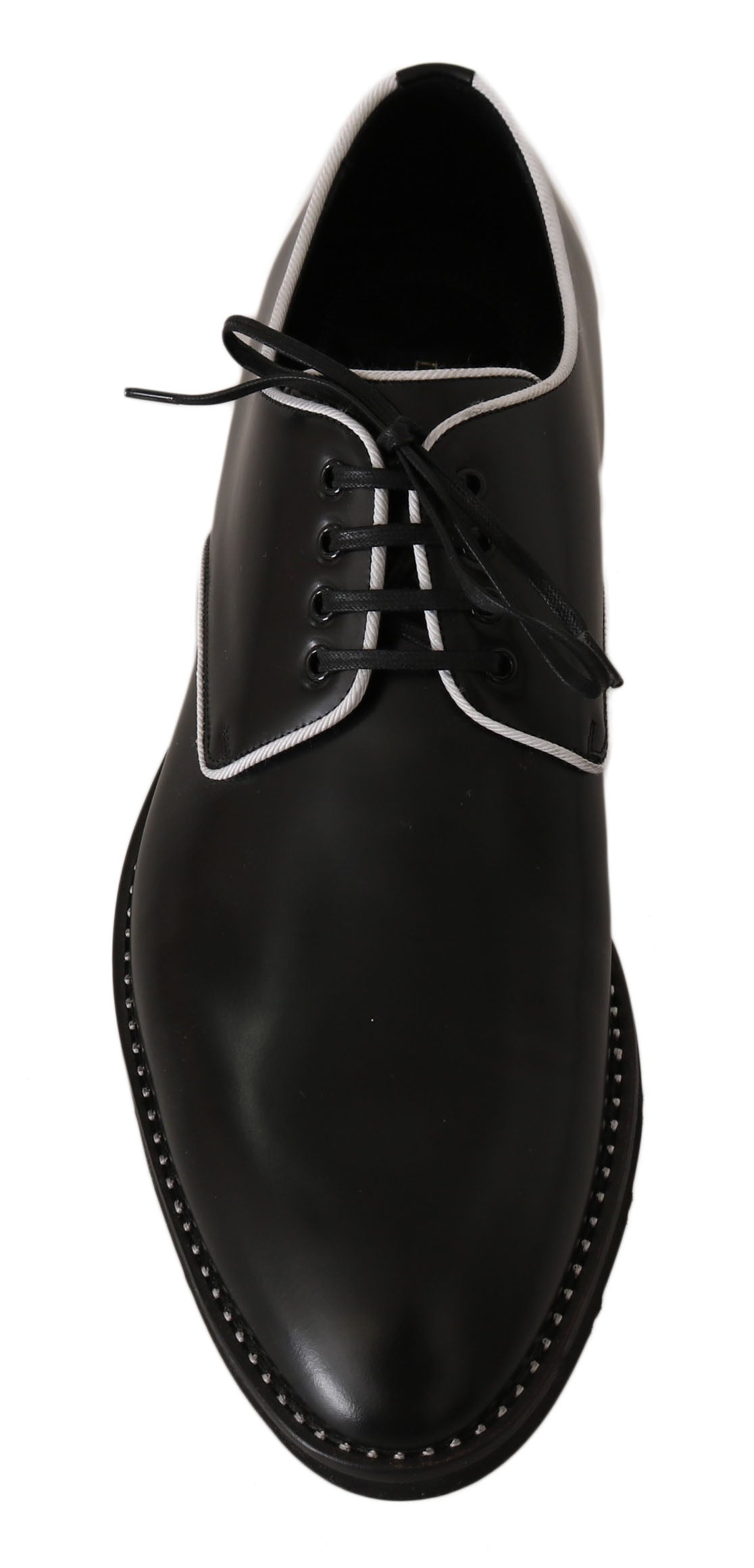 Dolce &amp; Gabbana Black Leather White Line Dress Derby Shoes