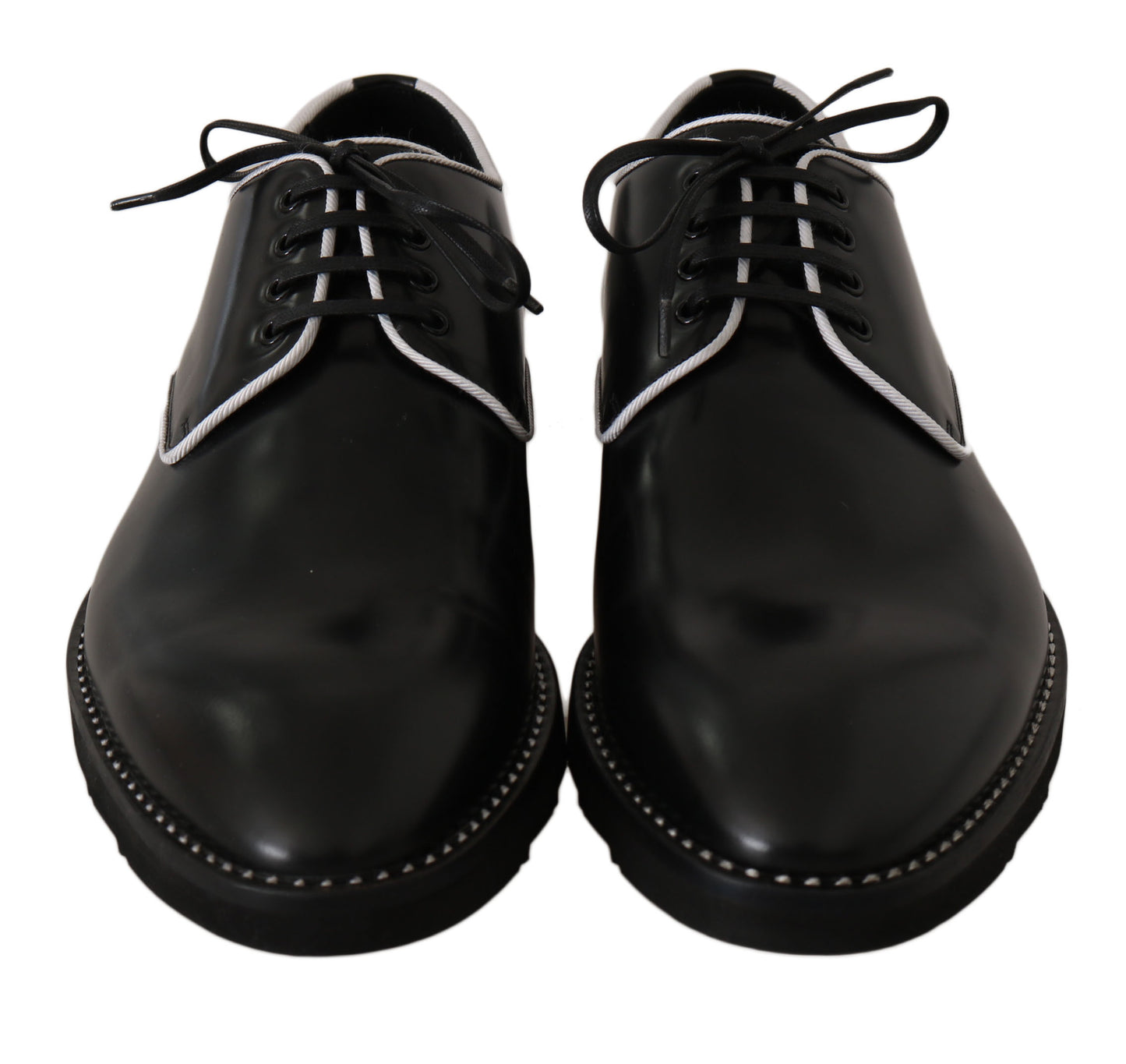 Dolce &amp; Gabbana Black Leather White Line Dress Derby Shoes