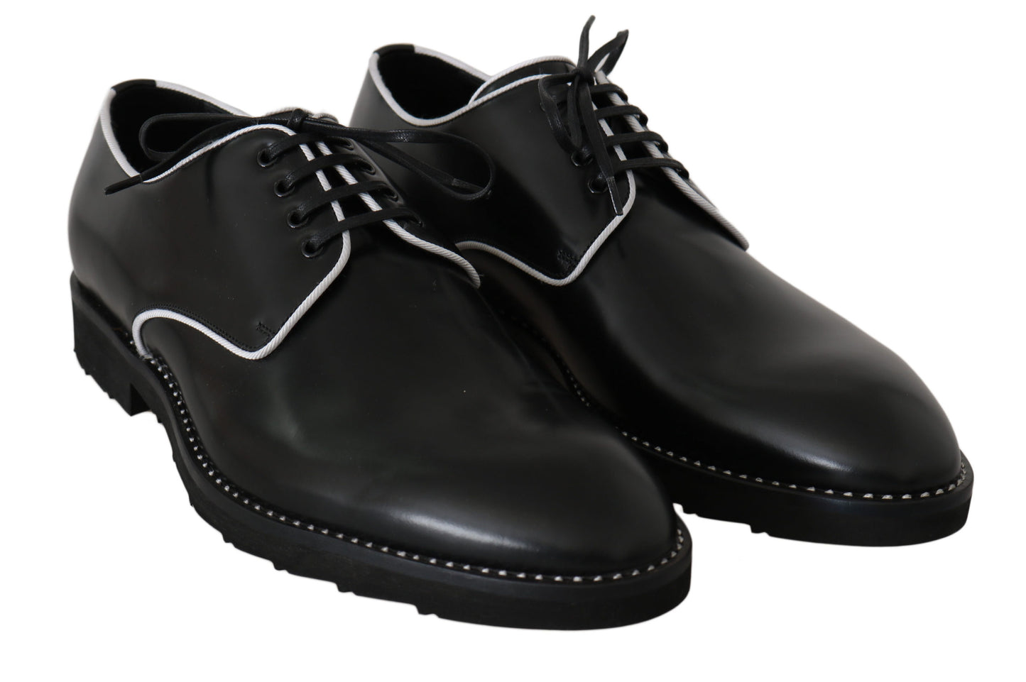 Dolce &amp; Gabbana Schwarze Leder-Derby-Schuhe mit weißer Linie