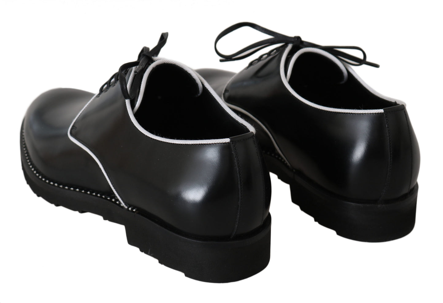 Dolce &amp; Gabbana Black Leather White Line Dress Derby Shoes