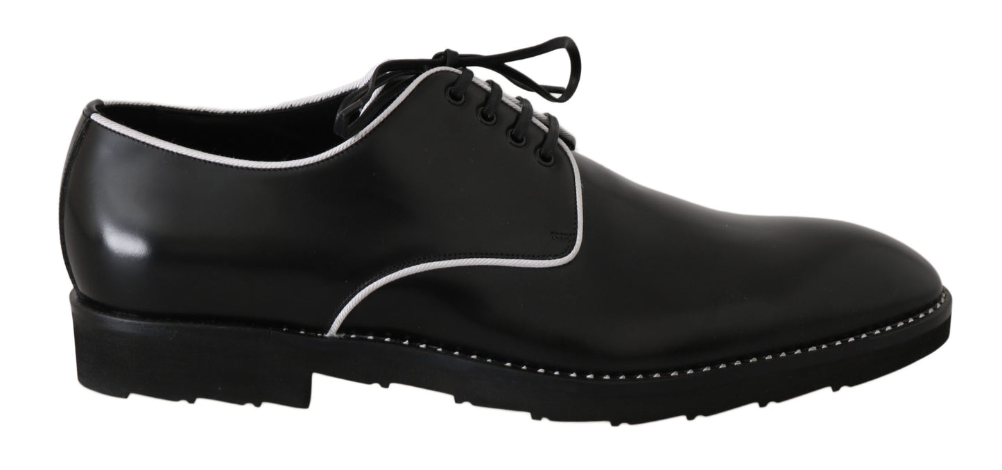 Dolce &amp; Gabbana Black Leather White Line Dress Derby Shoes