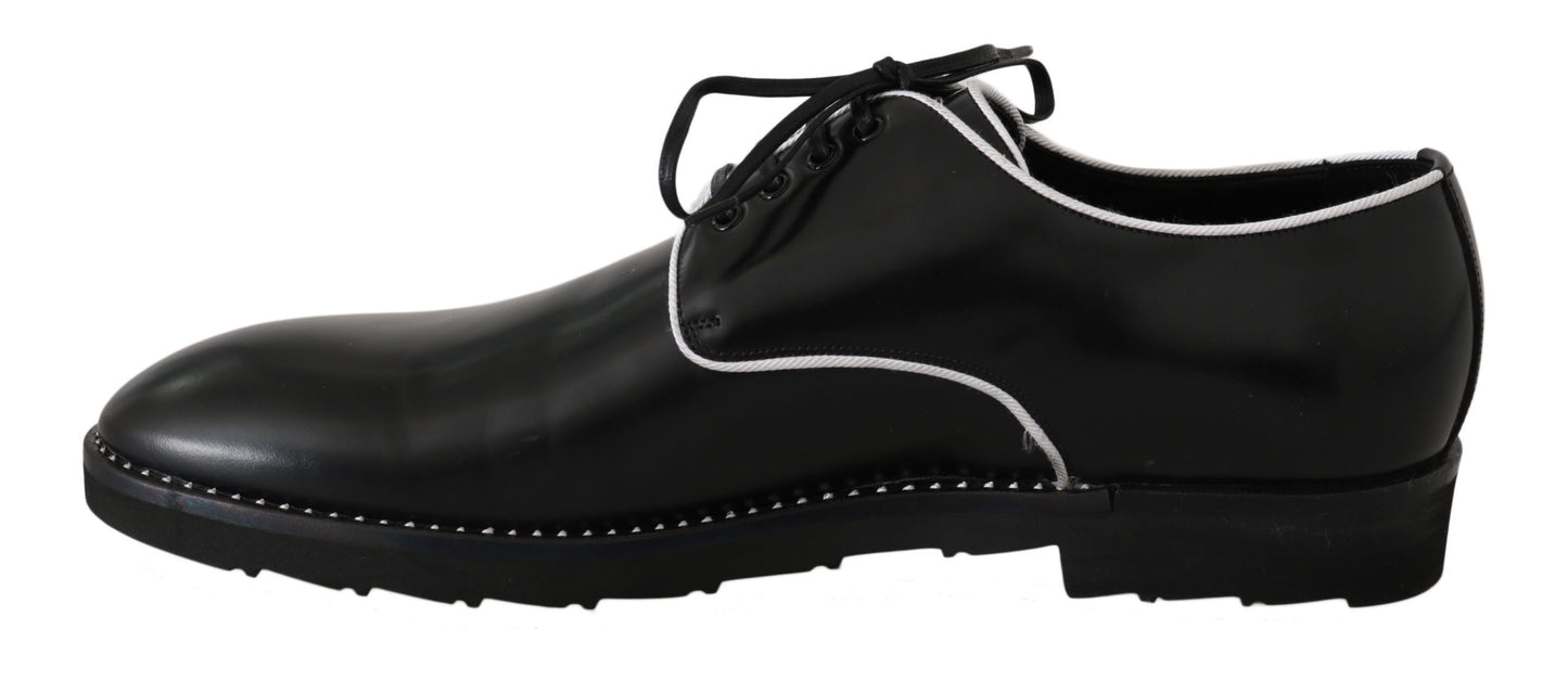 Dolce &amp; Gabbana Black Leather White Line Dress Derby Shoes