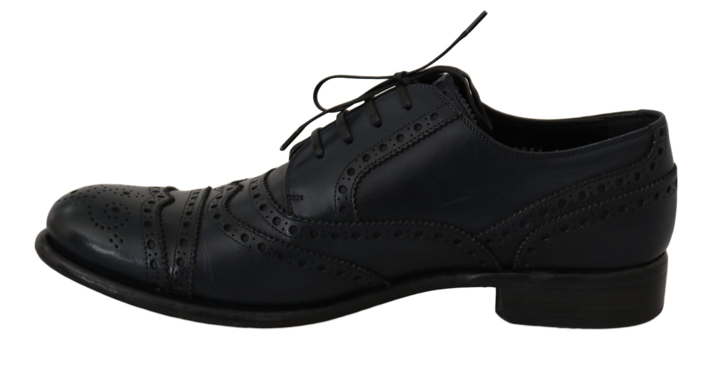 Dolce &amp; Gabbana Dark Blue Leather Wingtip Oxford Dress Shoes